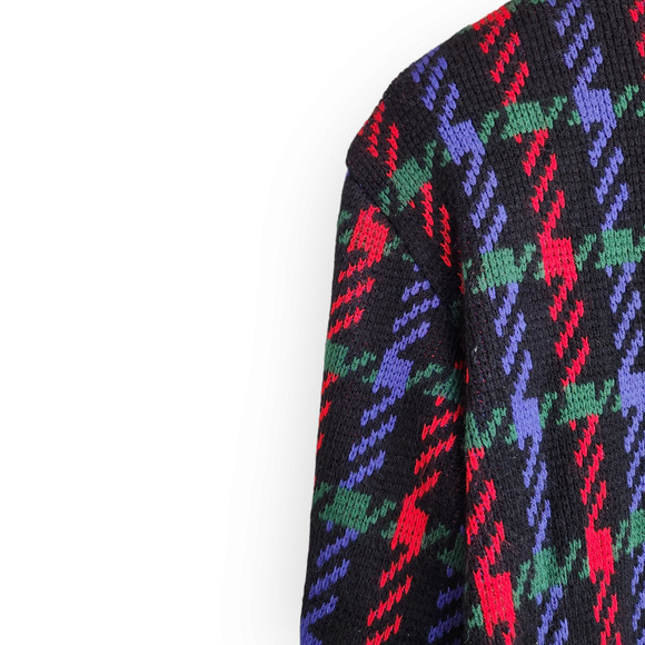 Vintage Worthington Black Red Green Houndstooth Plaid Button Down Cardigan M - Picture 8 of 8